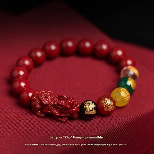 Purple Gold Sand Five-way Fortune Natural Cinnabar Bracelet