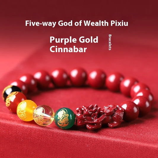 Purple Gold Sand Five-way Fortune Natural Cinnabar Bracelet